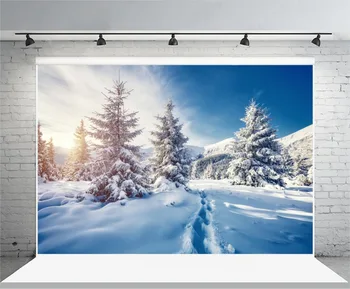 

Laeacco Winter Snow Forest Pine Trees Footprints Landscape Photography Backdrops Vinyl Custom Backgrounds For Photo Studio