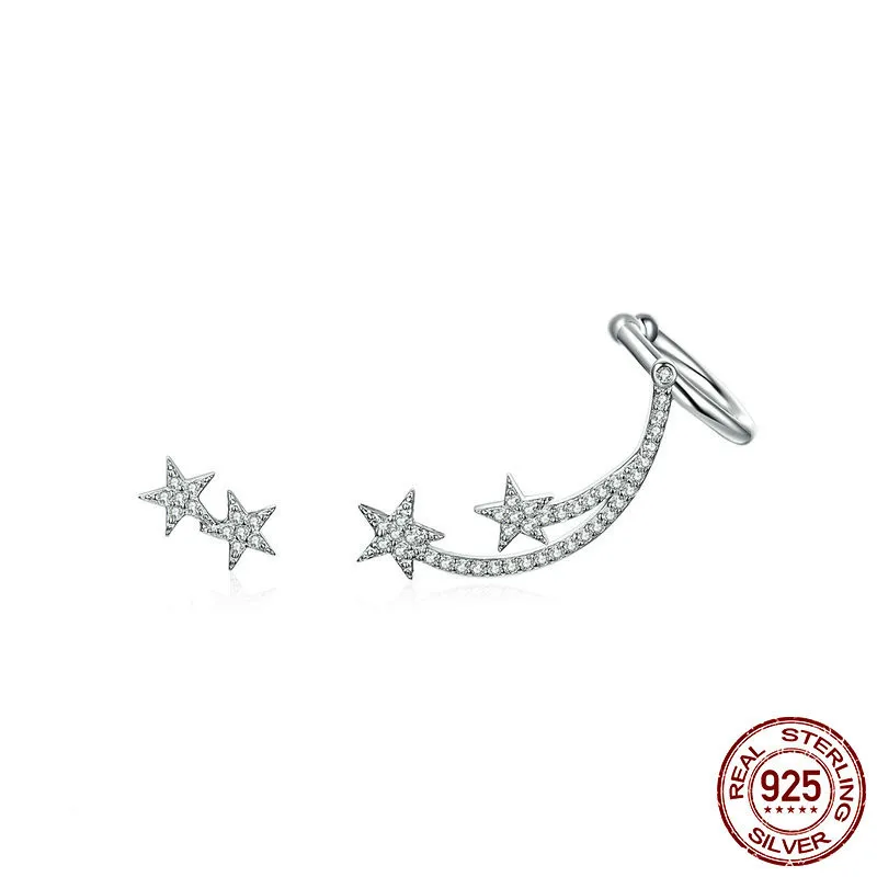 

Star Comet Asymmetry Stud Earrings For Women Clear Cz Bright Meteor Ear Stud 925 Sterling Silver Jewelry Femme Bse087