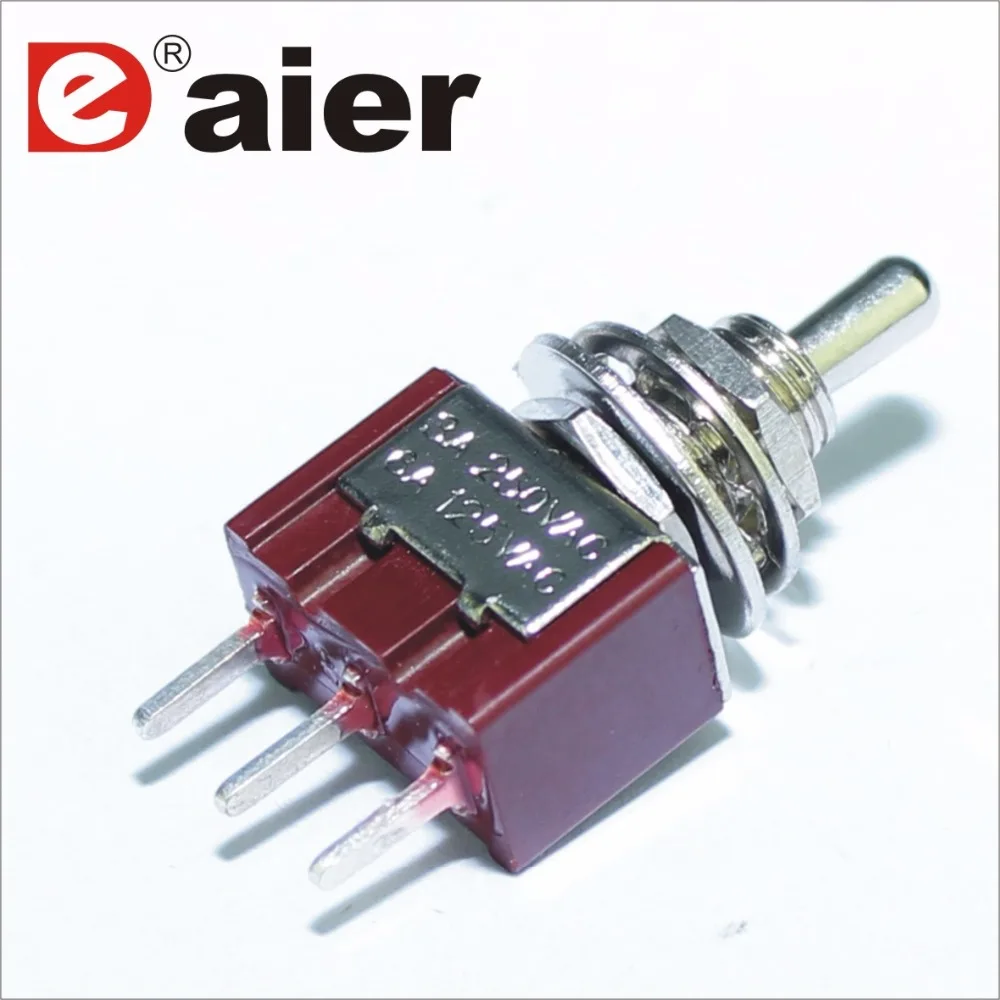 100PCS MTS-102-C2 PCB Toggle Switch 6MM 3A 250VAC 6A 125VAC 3 Pin SPDT Red Color Short Actuator PCB Terminal