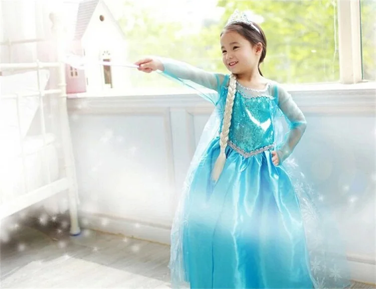 Длинные бальные платья «Эльза», Детский костюм для ролевых игр платье принцессы Золушки для девочек рождественские костюмы, вечерние синие платья для детей возрастом от 4 до 10 лет
