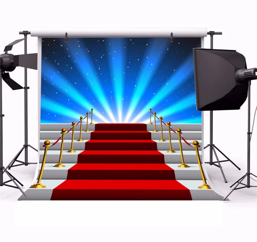 Laeacco Photo Backdrops Staircase Stage Red Carpet Superstar Spotlight Birthday Photogrpahy Backgrounds Photocall Photo Studio
