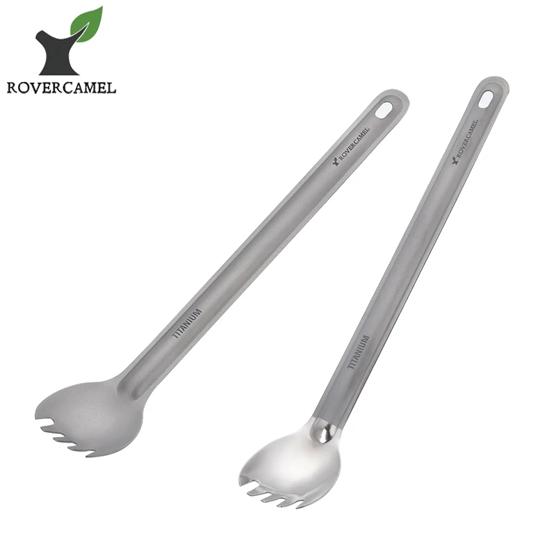 

Rover Camel New Arriving Mode Pure Titanium Long handle Spork Spoon fork set Polished or Sandblasted Ta8121