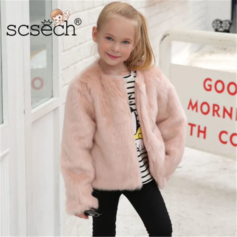 Scsech/новое зимнее пальто с мехом для девочек детские куртки с большим искусственным лисьим мехом Толстая теплая парка детская верхняя
