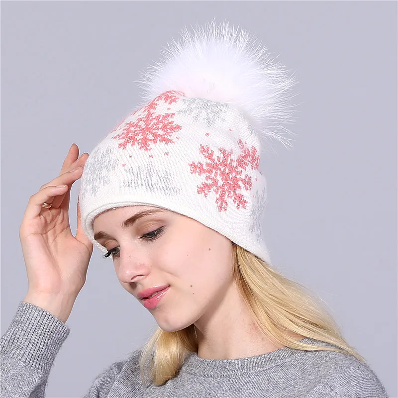 white pink hat XTHREE, настоящая норка, помпоны, шерсть, мех кролика, вязанные шапочки Skullies, зимняя женская шапка, шапка для девочек, feminino beanies, шапка - Цвет: white pink hat