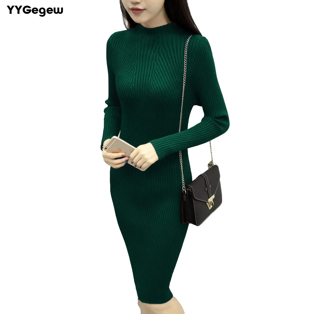Женское трикотажное платье свитер средней длины с высоким воротником|knitted dress|midi