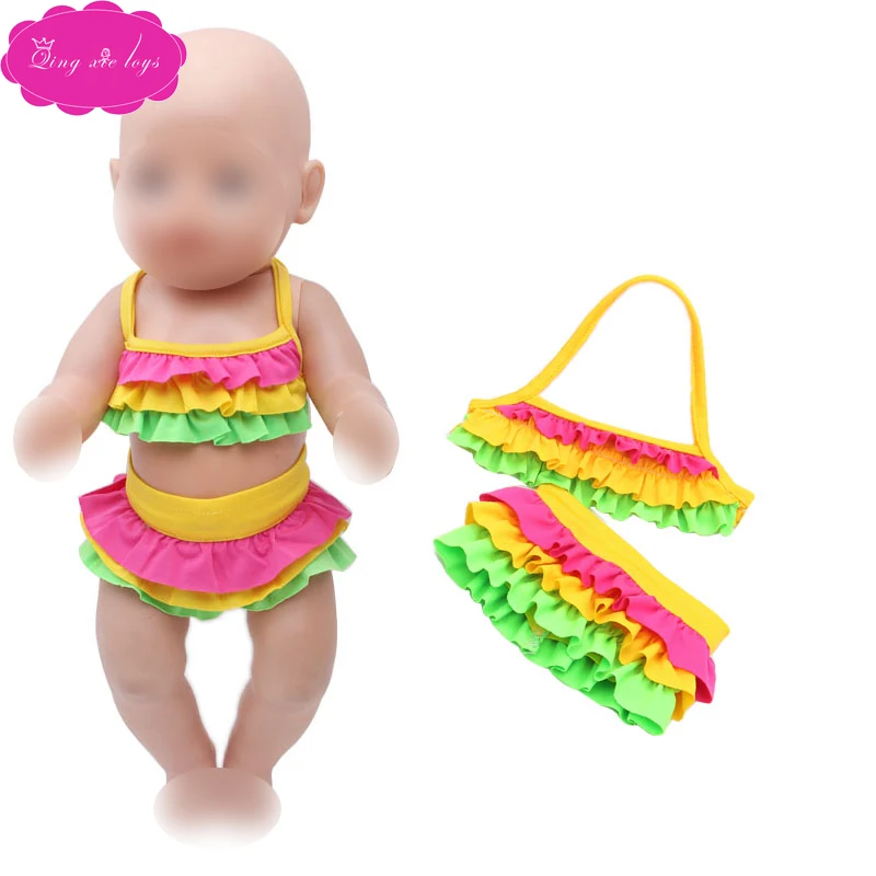 

43 cm baby dolls Clothes rainbow strap bathing suit 2 PCS swimwear bikini skirt Dress accessories fit 18 inch Girl doll f137