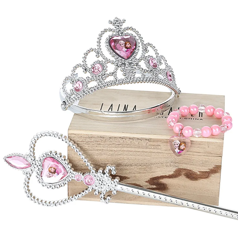 Disney pretend play Beauty Fashion Toys Frozen Crown Headdress Girl Princess Set Baby Bracelet Girl Jewelry Magic Wand gift
