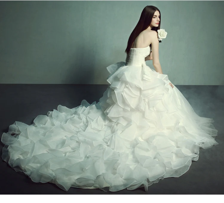 

bridal ball gown romantic new fashionable sexy organza ruffles vestido de novia casamento lace wedding dress 2014 free shipping