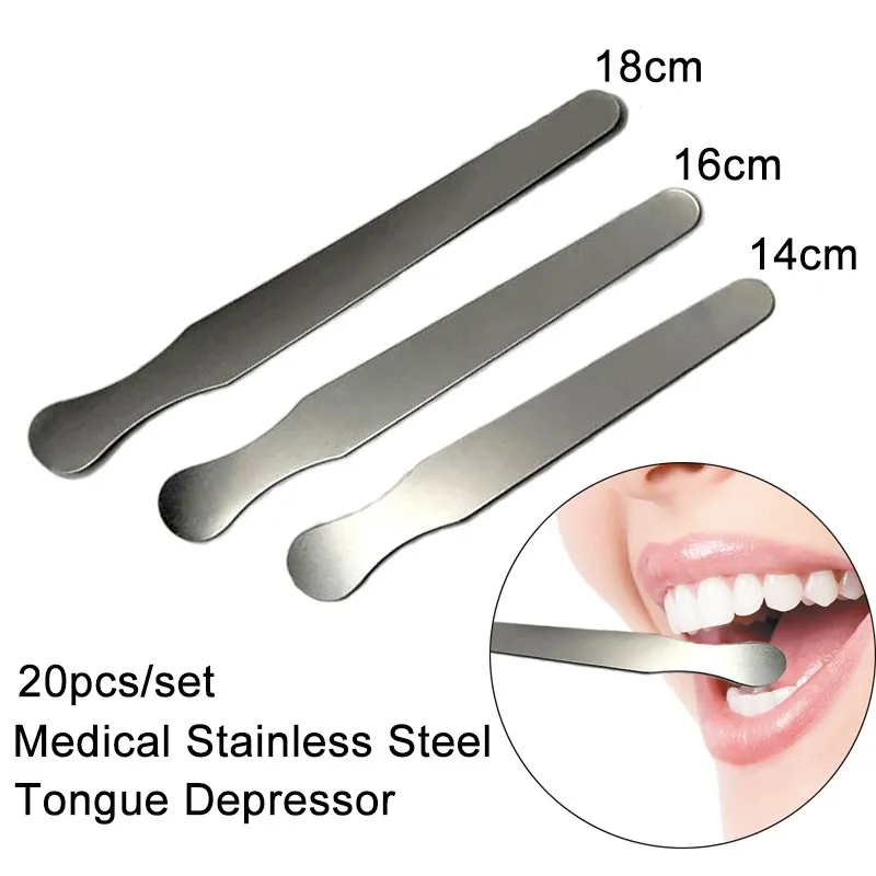 20 шт Медицинская нержавеющая сталь для отдавливания языка лезвие стоматологический шпатель палка осмотр полости рта здоровья инструмент 14/16/18 см