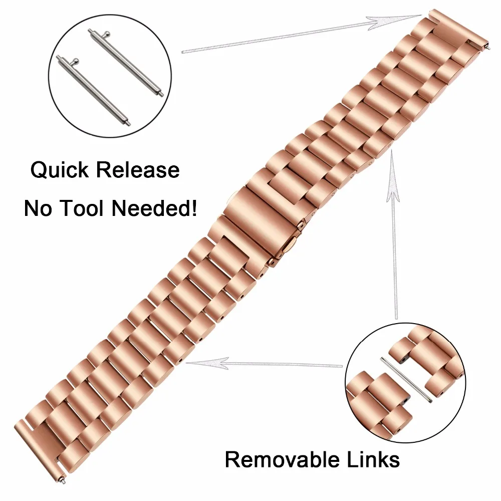 Быстроразъемный ремешок из нержавеющей стали для часов Fossil Gen 4 Q Venture HR/Gen 3 Q Venture часы ремешок браслет розовое золото