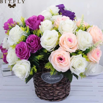 

BIT.FLY Artificial Rose Bouquet 6.8cm Flower Head Silk Fake Flowers Bride Bouquets For Wedding Home Party Decoration Supplies
