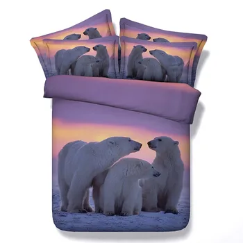 

3D Polar Bear Bedding Set Lovely White Polar Bear In The Snow Modal Cotton Luxury Animal Duvet Cover Sets