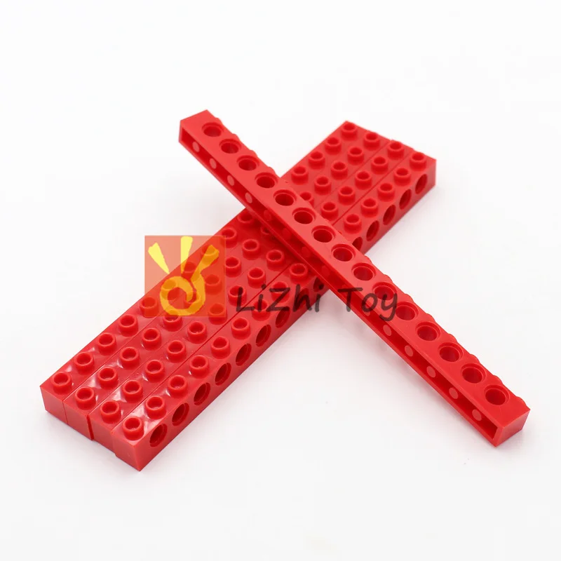 red 10pcs Лиджи Technic 3703 кирпич 1x16 с отверстием толщиной Кирпичи Модель Строительные блоки техника Запчасти с совместимыми аксессуарами механические - Цвет: red 10pcs