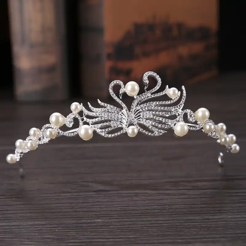 Forseven Hot Sell Baroque Swan Brides Tiara Headpieces Hair