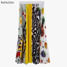 KoHuiJoo узоры винтажная юбка Женская Высокая мода пэчворк евро печатные макси длинные плиссированные юбки женская летняя юбка в стиле бохо