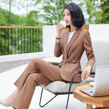 

New women's suit two-piece suit (jacket + pants) women's solid color slim temperament suit ladies business formal suit