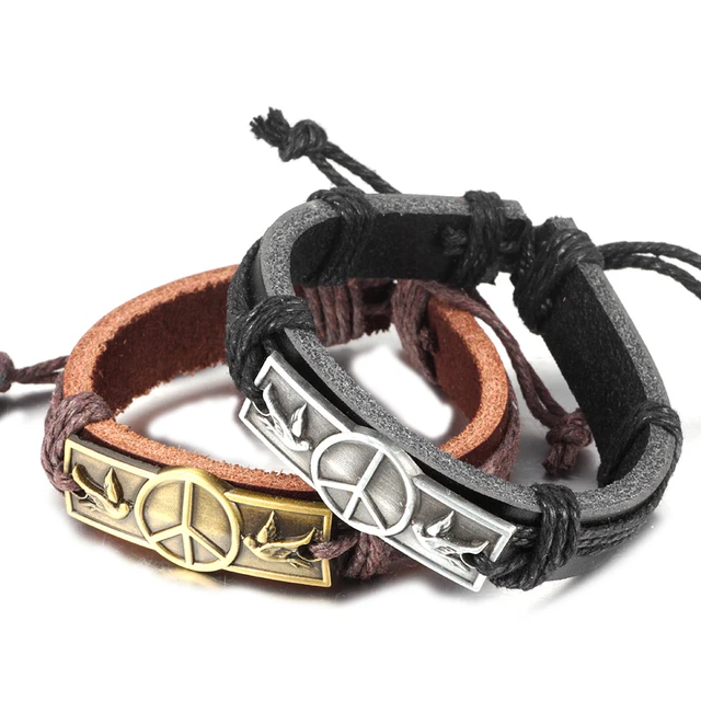 New Arrival Genuine Punk Leather Bracelets For Women Men Peace New Arrival Genuine Punk Leather Bracelets For Women Men Peace Bangles Fashion Fine Jewelry