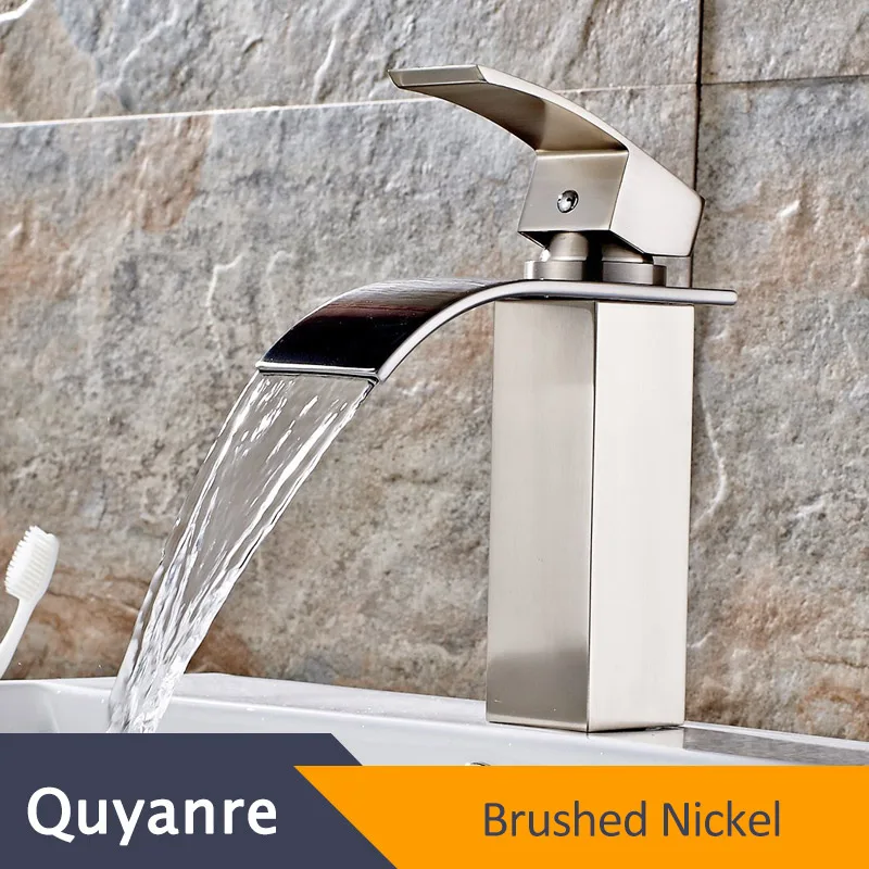 Quyanre, хромированный Водопад, смеситель для раковины, античная латунь, смеситель для раковины, с одной ручкой, смеситель для ванной комнаты, кран для водопада