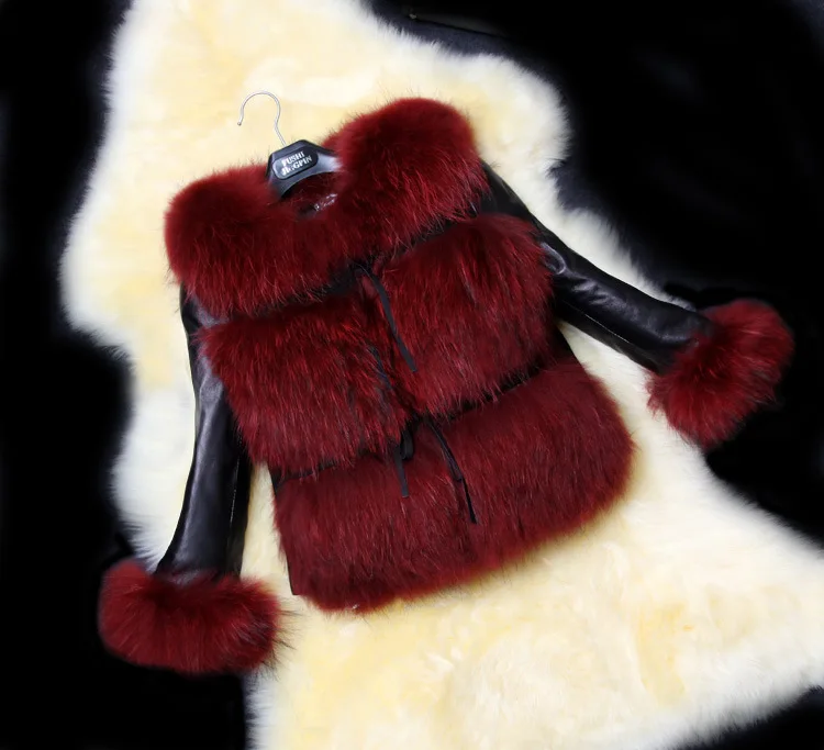 De Loisirs Pardessus Dames noir Tempérament Fourrure bleu Renard gris Pu Cuir Courte Veste Rouge En Imitation Piqué Femme Manteau 2018 Automne Hiver q6wxTBB0
