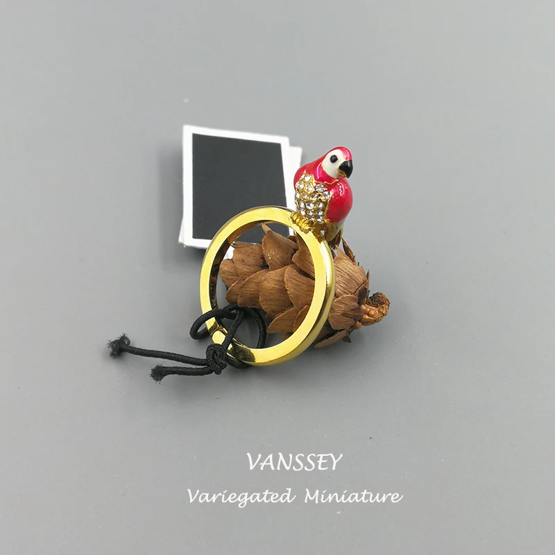 

Vanssey Vintage Animal Bird Parrot Enameled Rhinestone Ring Party Wedding Accessories for Women 2018 New