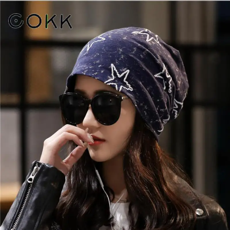

COKK Hat Female Beanies Star Pattern Stretch Hats For Women Men Unisex Summer Autumn Bonnet Womens Beanie Fashion 2019 New Black