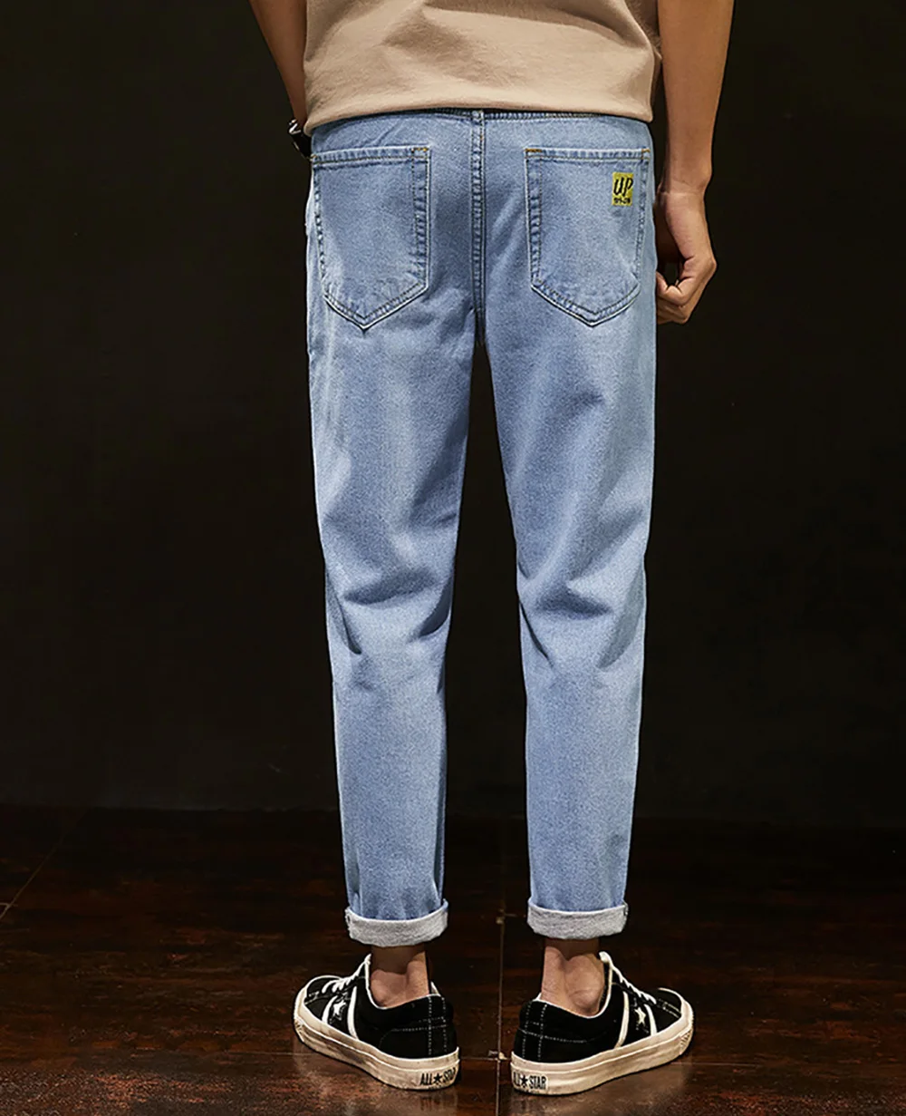 AudWhale классические синие джинсы Для мужчин, талии лодыжки Длина брюки-карандаш, джинсы для мужские повседневные джинсы комбинезон
