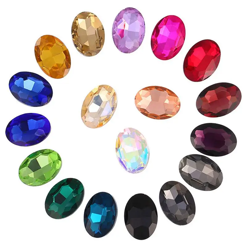 All Sizes Colors Sew On GLASS Crystals Oval Shape Fancy Stone with Metal Claw Setting 8x10~20x30mm Sewing Jewelry Beads |