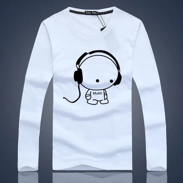 Headphone T Shirts 2015 Long Sleeve Youth Cartoon Slim