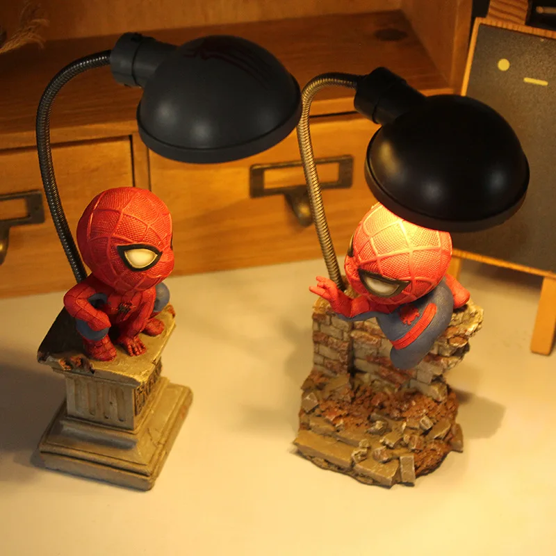 Человек-паук мультфильм Мстители СВЕТОДИОДНЫЙ Ночник настольный ночник Смола светильник для детской спальни прикроватные Детские творческие подарки