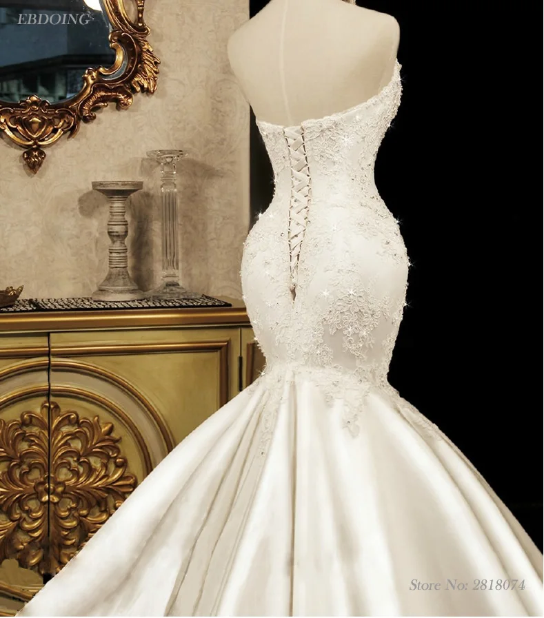 Vestidos De Novia сексуальное свадебное платье-Русалка милое декольте без рукавов с коротким шлейфом кружево с аппликацией и бисером