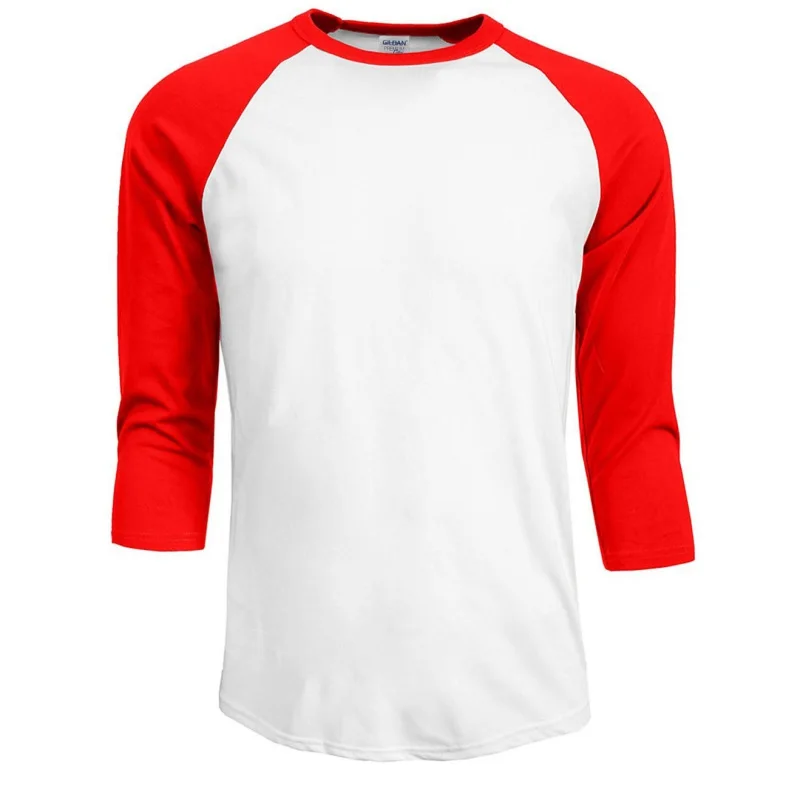 Повседневная мужская Однотонная футболка с рукавом 3/4, хлопковая летняя Весенняя Мужская футболка, топы с рукавом реглан, пуловеры, модные мужские топы - Цвет: Красный