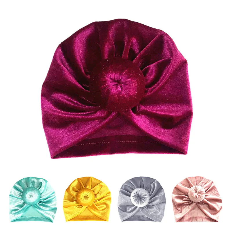

Velvet Baby Hat Cap Knot Bonnet Enfant Newborn Baby Boys Girls Winter Hat Elastic Infant Baby Beanies Muts Photography Props