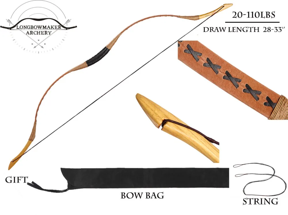 20 110 lb Ali Bow Traditional Handmade Hungarian Pigskin Horse Longbow