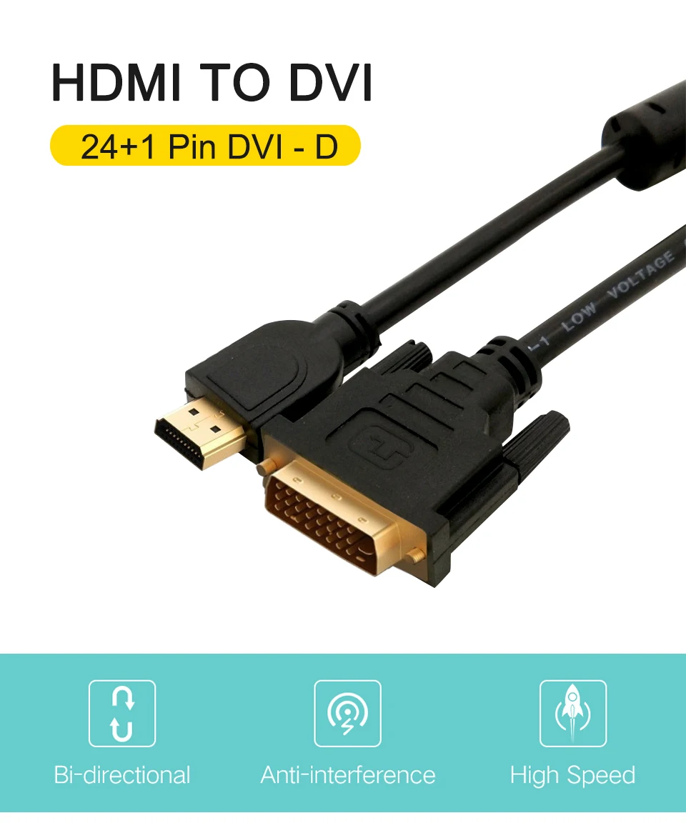 HDMI to DVI DVI-D Cable Male to Male 24+1 pin adapter cables 1080p for LCD DVD HDTV XBOX PS3 High Speed hdmi Cables 1 (1)