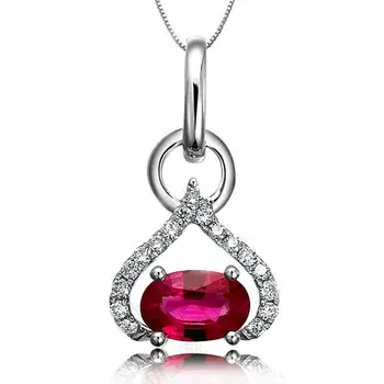 

GVBORI18K White Gold Ruby gemstone Diamond Necklace Pendant+925 Sterling Silver Chain Diamond Pendant Fine Jewelry Valentine