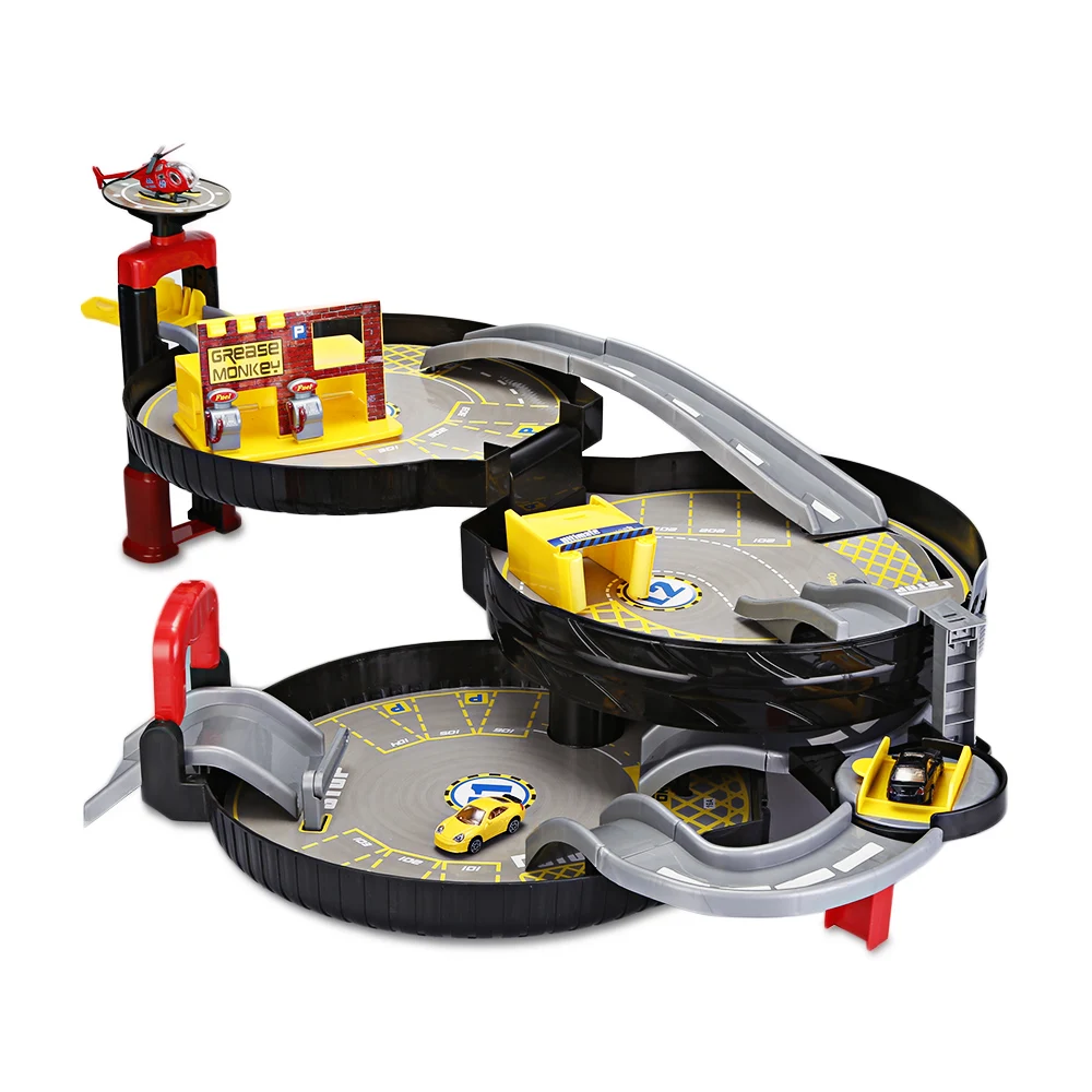 

3 Levels Car Garage Play Set Parking Toys For Kids Model Building Kits Portable Wheel Shape Suitcase