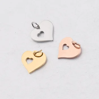 

Double love heart full polished small pendant stainless steel jewelry accessories with hanging ring Necklace bracelet connector