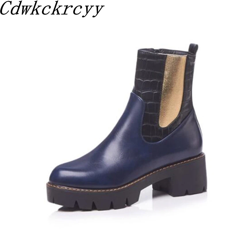 winter New style fashion British style Blue Patchwork Elastic band personality boots Comfortable Keep warm Women Boots