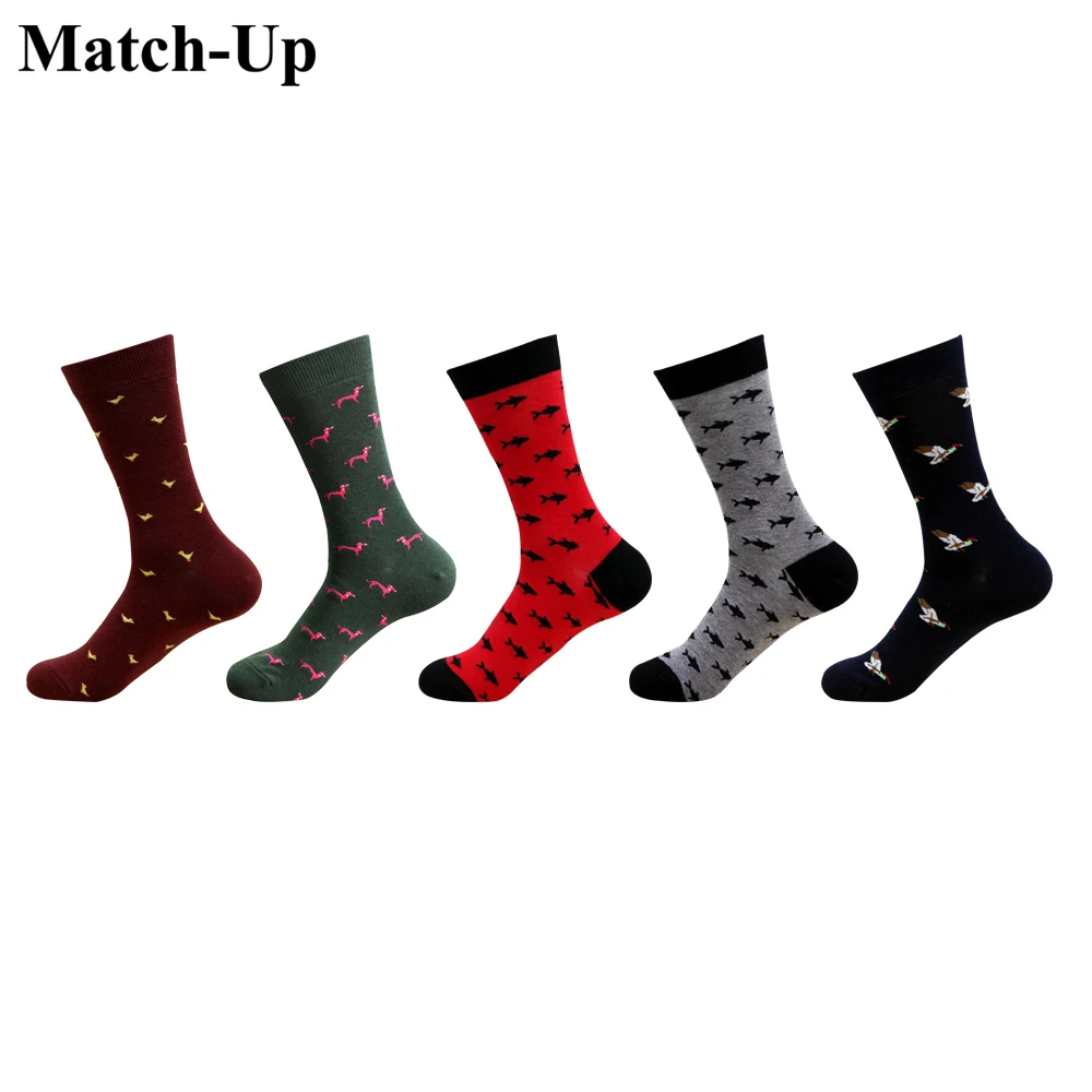 

Match-Up Men's Cotton Men Socks Plus Size Quality Compression Animal series Pattern Business Male Socks(5 Pairs/Lot) US 7.5-12