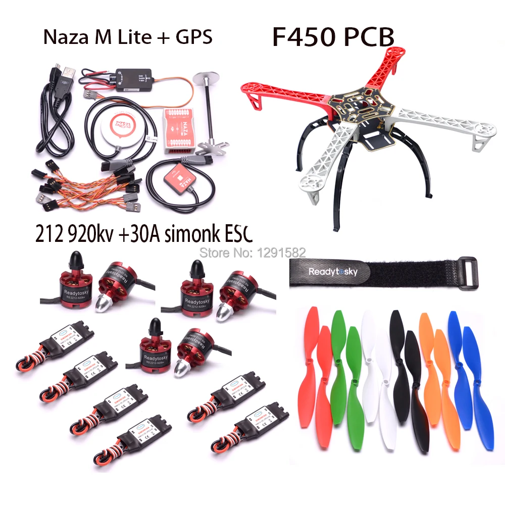 

F450 450mm PCB Version Quadcopter Frame Kit + APM2.8 / Naza M Lite + GPS Combo 6pcs 2212 920kv + 6pcs 30A simonk ESC 1045