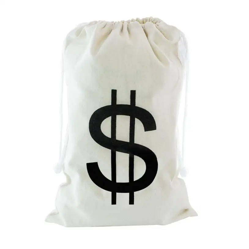 27*43cm Large Canvas Money Storage Bag Pouch with Drawstring Closure