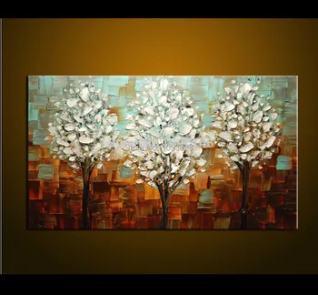 

Hand-painted Palette knife Oil Painting Thick Paint White Tree Painting Modern Home Art Canvas Wall Living Room Decor No Frame