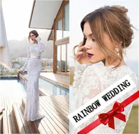 vestido de noiva wedding dress High Collar 2014 Sexy Sheath Long Sleeves White Lace Sashed backless dress JV7071
