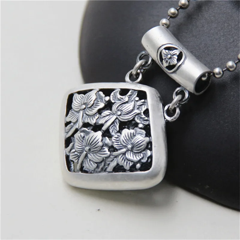 

JINSE New Charm Pendants Hollow Pattern Carved Flower 999 Pure Silver 34*40MM 13.70G For Jewelry Making TYC258