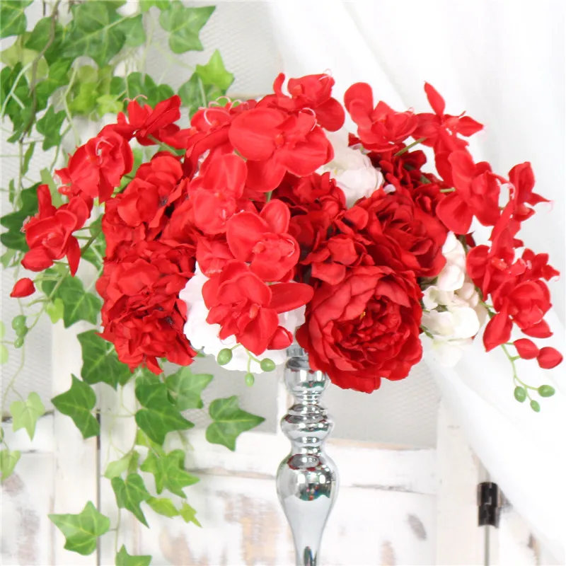 35 см/45 см Гортензия Пион Роза Орхидея искусственный цветок шар центральный декор свадебный фон стол цветок шар букет стена - Цвет: Red