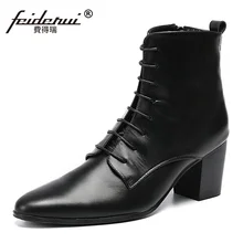 Плюс Размеры итальянский Стиль человек на высоком каблуке Острый носок рокер панк обувь из натуральной кожи Для мужчин ковбойские мотоциклетные ботильоны SL325