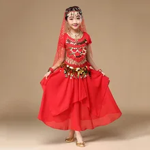 2018 Girl Kids Children Belly Dance Costumes 2Pcs 5Pcs 5Colors Sequin Yarn Stage Performance Bollywood Indian Belt Coins Wear