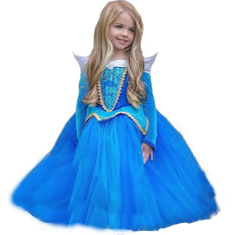 От 3 до 10 лет костюм принцессы Авроры для девочек детское платье для костюмированной вечеринки Спящей красавицы летнее платье-пачка с длинными рукавами на Хэллоуин, детское платье для дня рождения - Цвет: A