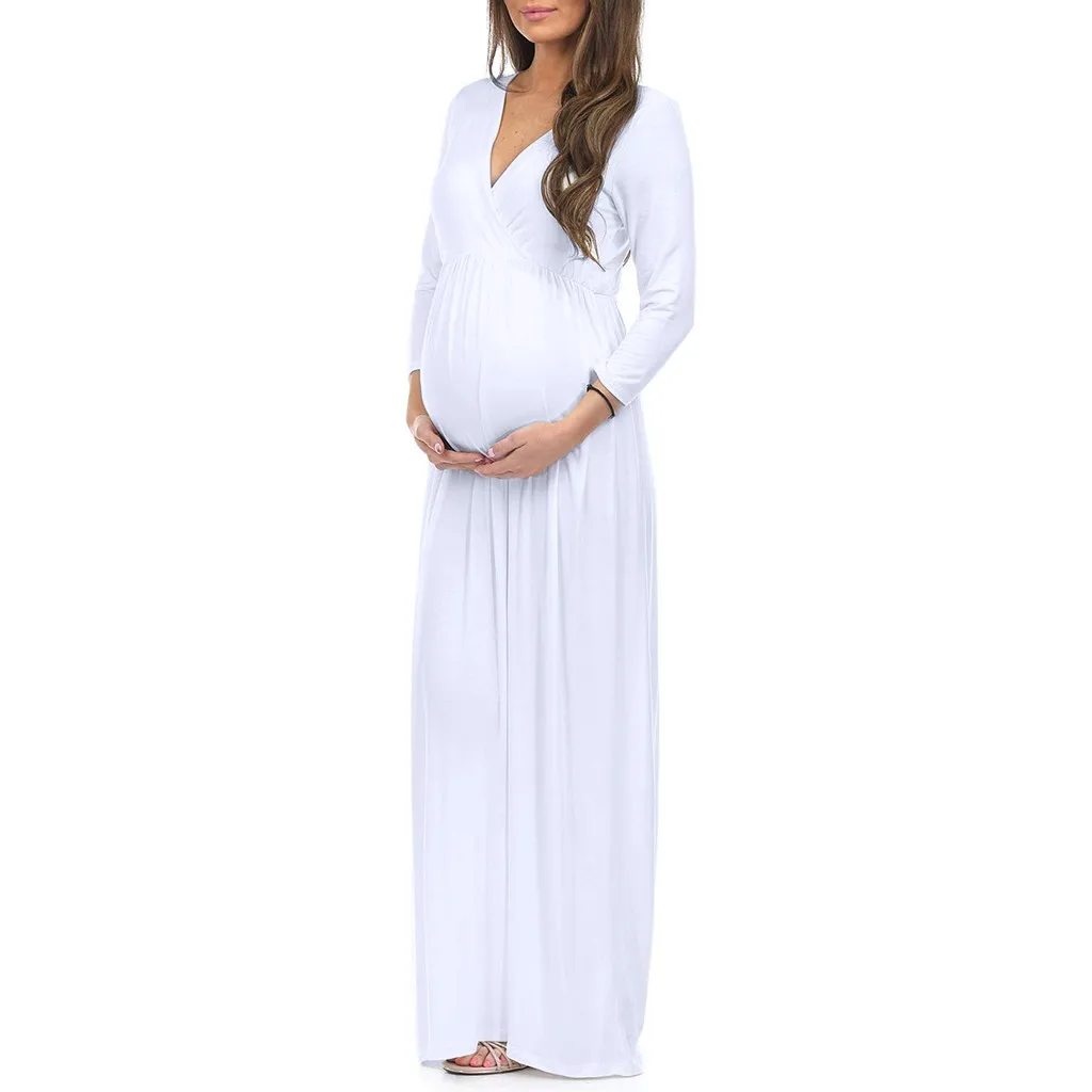 Maternity Dresses Summer sexy dress women Pregnant Clothes Cotton 3/4 Sleeve Casual Ruched Loose Plus Size Maxi Dress pregnancy