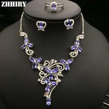 Натуральный голубой танзанит Наборы с драгоценными камнями натуральная серебро 925 пробы Для женщин кольцо, ожерелье, серьги ZHHIRY